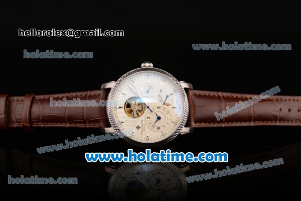 Patek Philippe Complications ST Power Reserve Automatic Steel Case with Brown Leather Bracelet White Dial and Silver Stick Markers - Click Image to Close